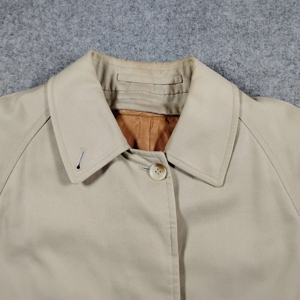 VTG Burberrys England Lane Crawford Beige Trench Coat Wool Liner Womens 6 Petite - Picture 9 of 16
